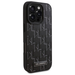 Karl Lagerfeld odinė monograma, metalinis logotipas MagSafe dėklas, skirtas iPhone 16 Pro Max – juodas