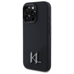 Karl Lagerfeld Silicone Shadow Metal Initial MagSafe dėklas, skirtas iPhone 16 Pro Max - juodas