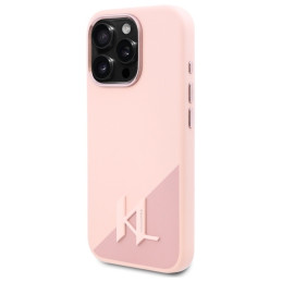 Karl Lagerfeld Silicone Shadow Metal Initial MagSafe dėklas, skirtas iPhone 16 Pro Max - rožinis