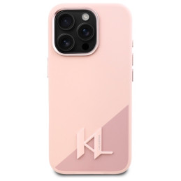 Karl Lagerfeld Silicone Shadow Metal Initial MagSafe dėklas, skirtas iPhone 16 Pro Max - rožinis