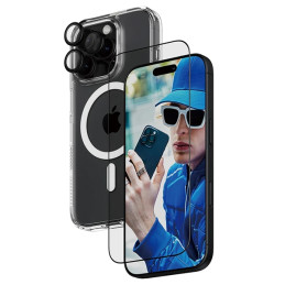 PanzerGlass Bundle 3in1 rinkinys permatomas dėklas + folija + fotoaparato stiklas, skirtas iPhone 16 Pro