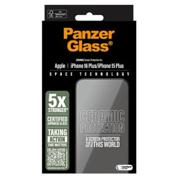 PanzerGlass keraminė ekrano apsauga, itin platus grūdintas stiklas, skirtas iPhone 16 Plus