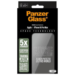 PanzerGlass keraminė ekrano apsauga, itin platus grūdintas stiklas, skirtas iPhone 16 Pro Max