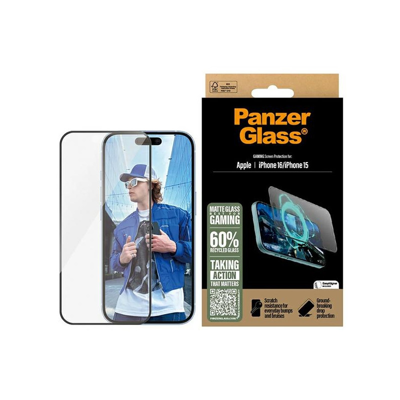 PanzerGlass žaidimų ekrano apsauga, itin platus grūdintas stiklas, skirtas iPhone 16