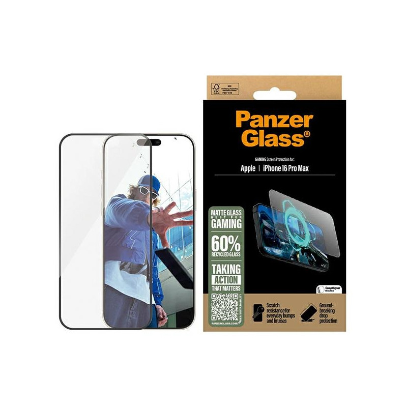 „PanzerGlass“ žaidimų ekrano apsauga, itin platus grūdintas stiklas, skirtas „iPhone 16 Pro Max“