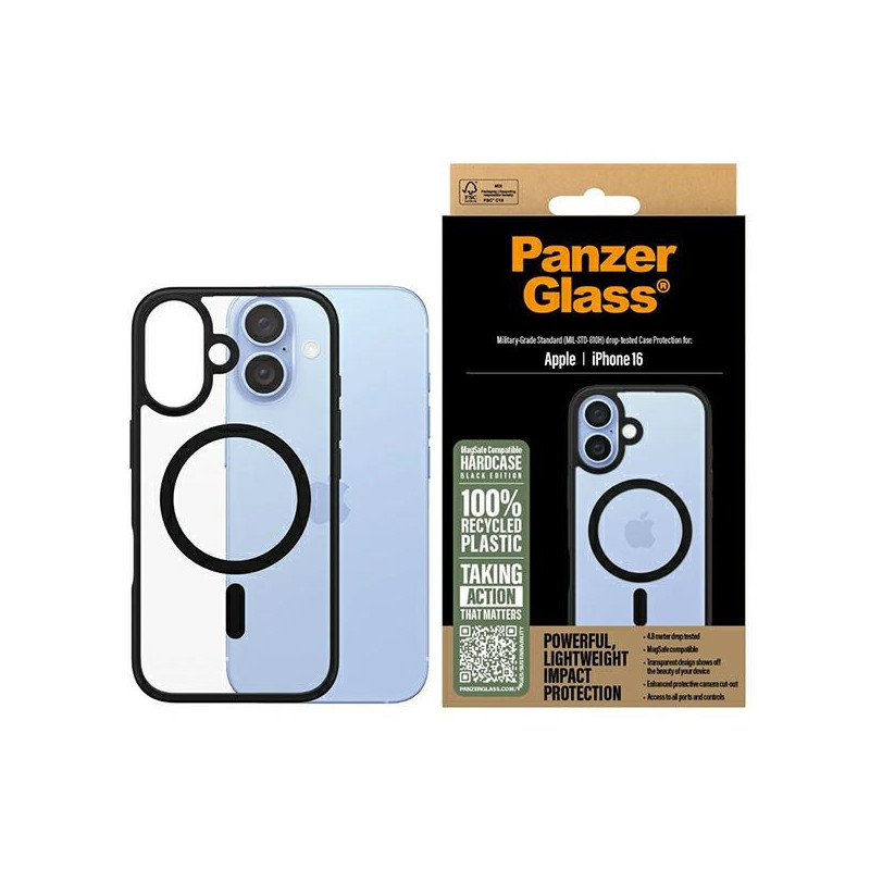 PanzerGlass kietas dėklas su MagSafe, skirtas iPhone 16 - juodas
