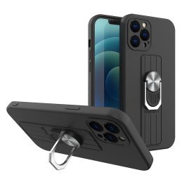 Ring Case silikoninis dėklas su pirštų laikikliu ir stovu Samsung Galaxy A22 4G juodas