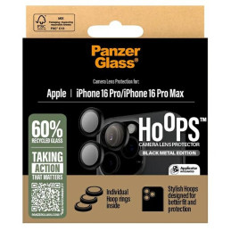 Grūdinto stiklo PanzerGlass Hoops juodo objektyvo fotoaparato apsauga, skirta iPhone 16 Pro / 16 Pro Max