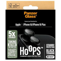 Grūdinto stiklo PanzerGlass Hoops Keramikos objektyvo fotoaparato apsauga, skirta iPhone 16 / 16 Plus