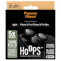 Grūdinto stiklo PanzerGlass Hoops Keramikos objektyvo kameros apsauga, skirta iPhone 16 Pro / 16 Pro Max