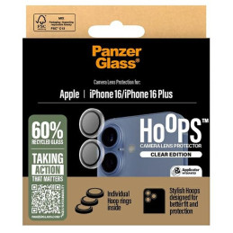 Grūdinto stiklo PanzerGlass Hoops permatomo objektyvo fotoaparato apsauga, skirta iPhone 16 / 16 Plus