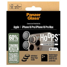 Grūdinto stiklo PanzerGlass Hoops permatomo objektyvo fotoaparato apsauga, skirta iPhone 16 Pro / 16 Pro Max