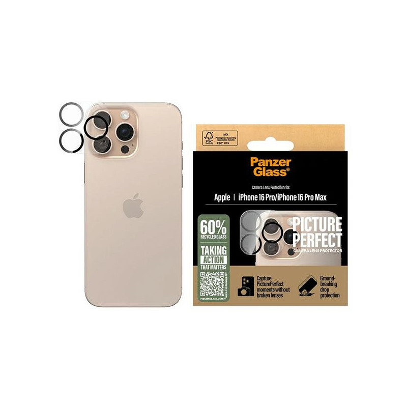 PanzerGlass grūdinto stiklo PicturePerfect objektyvo kameros apsauga, skirta iPhone 16 Pro / 16 Pro Max