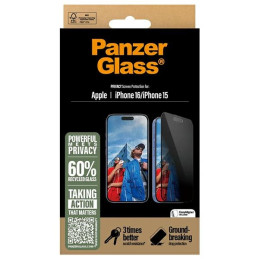 „PanzerGlass“ privatumo ekrano apsauga, itin platus grūdintas stiklas, skirtas „iPhone 16“