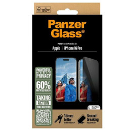„PanzerGlass“ privatumo ekrano apsauga, itin platus grūdintas stiklas, skirtas „iPhone 16 Pro“