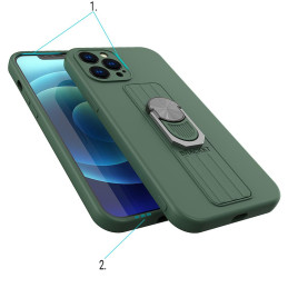 Ring Case silikoninis dėklas su pirštų laikikliu ir stovu Samsung Galaxy A22 4G rudai
