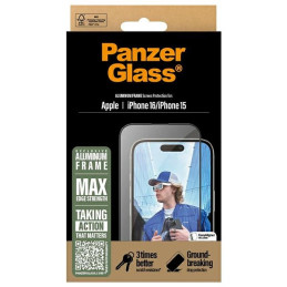 Grūdintas stiklas „PanzerGlass“ ekrano apsauga Aliuminis rėmas, ypač platus, su aliuminio rėmeliu, skirtas „iPhone 16“
