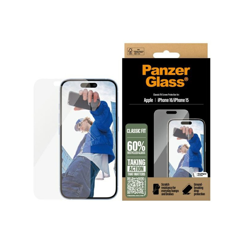 PanzerGlass ekrano apsauga Classic Fit grūdintas stiklas, skirtas iPhone 16