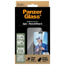 „PanzerGlass“ ekrano apsauga, itin platus grūdintas stiklas, skirtas „iPhone 16“.