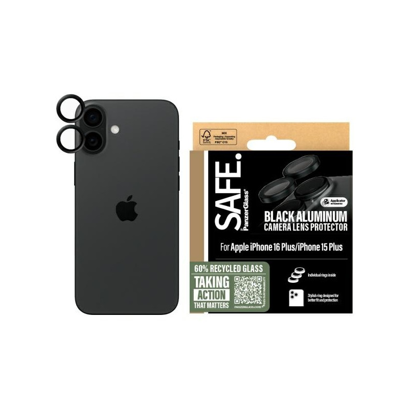 SAFE by PanzerGlass grūdintas stiklas iPhone 16 / 16 Plus kamerai - juodas
