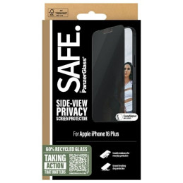 SAUGUS grūdintas stiklas iš PanzerGlass Privacy ekrano apsauga, ypač platus, tinka iPhone 16 Plus