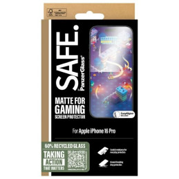 SAUGUS grūdintas stiklas iš PanzerGlass žaidimų ekrano apsauga, ypač plati, tinka iPhone 16 Pro