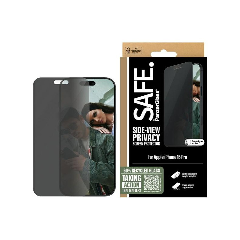 SAUGUS grūdintas stiklas iš PanzerGlass Privacy Screen Protector Itin platus, tinka iPhone 16 Pro