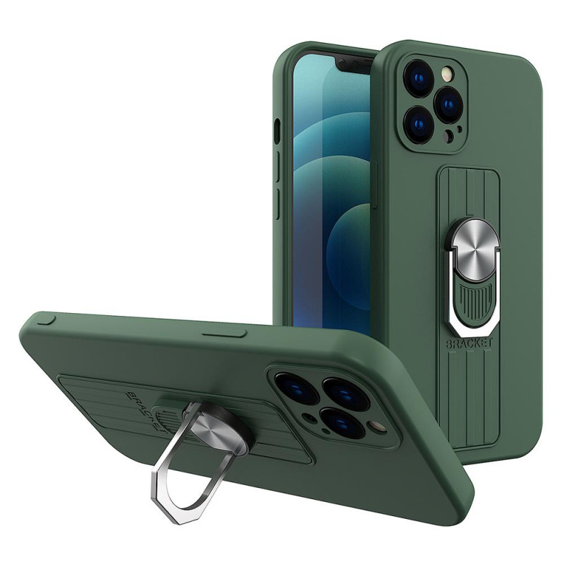 Ring Case silikoninis dėklas su pirštų laikikliu ir stovu Samsung Galaxy A22 4G tamsiai žaliai