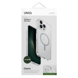 UNIQ Clario Magclick įkrovimo dėklas su MagSafe, skirtas iPhone 16 Pro Max – skaidrus