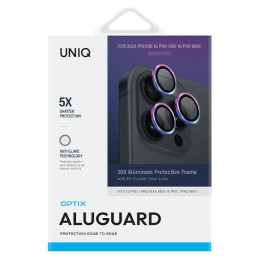Grūdinto stiklo UNIQ Optix aliuminio fotoaparato objektyvo apsauga telefono kamerai su aplikatoriumi iPhone 16 Pro / 16 ...