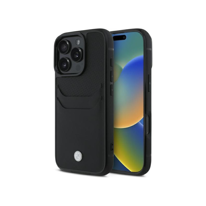BMW Sign Leather Cardslot dėklas iPhone 16 Pro Max - juodas