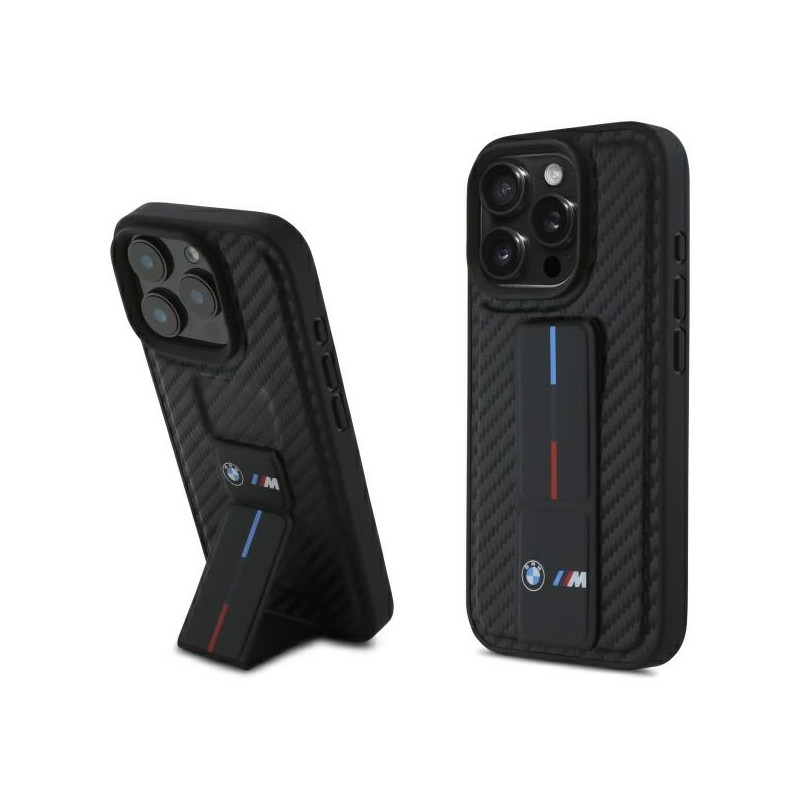 BMW M Grip Stand Smooth and Carbon dėklas skirtas iPhone 16 Pro Max - juodas