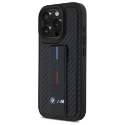 BMW M Grip Stand Smooth and Carbon dėklas skirtas iPhone 16 Pro Max - juodas