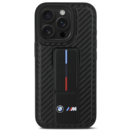 BMW M Grip Stand Smooth and Carbon dėklas skirtas iPhone 16 Pro Max - juodas
