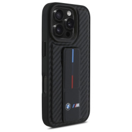 BMW M Grip Stand Smooth and Carbon dėklas skirtas iPhone 16 Pro Max - juodas