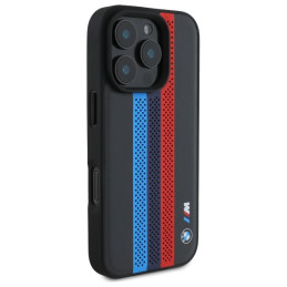 BMW M Performance Tricolor Printed Stripes MagSafe dėklas iPhone 16 Pro - juodas