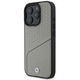 BMW Sign Leather Textured and Line MagSafe dėklas iPhone 16 Pro - pilkas
