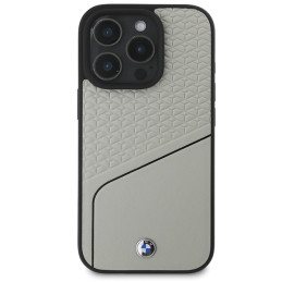 BMW Sign Leather Textured and Line MagSafe dėklas iPhone 16 Pro - pilkas