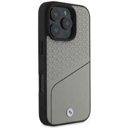 BMW Sign Leather Textured and Line MagSafe dėklas iPhone 16 Pro - pilkas