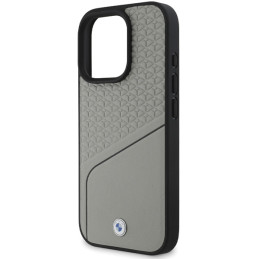 BMW Sign Leather Textured and Line MagSafe dėklas iPhone 16 Pro - pilkas