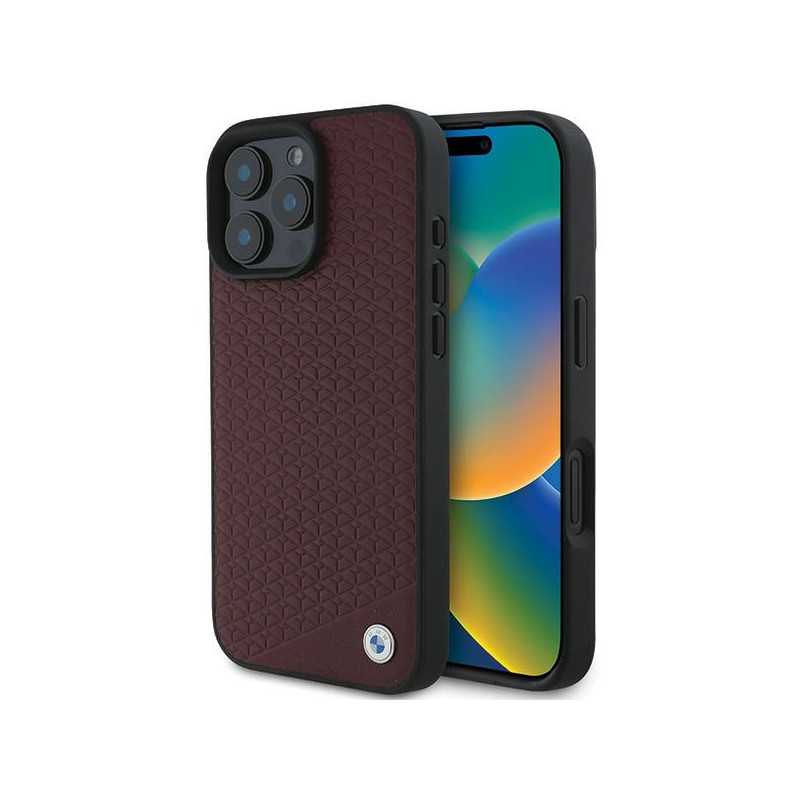 BMW Sign Leather Diamond Metal Logo MagSafe dėklas iPhone 16 Pro Max - raudonas