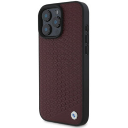 BMW Sign Leather Diamond Metal Logo MagSafe dėklas iPhone 16 Pro Max - raudonas