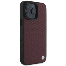 BMW Sign Leather Diamond Metal Logo MagSafe dėklas iPhone 16 Pro Max - raudonas