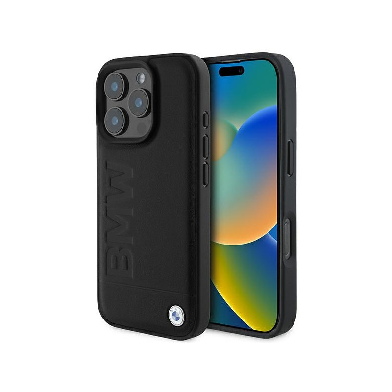 BMW Leather Hot Stamp MagSafe dėklas iPhone 16 Pro Max - juodas