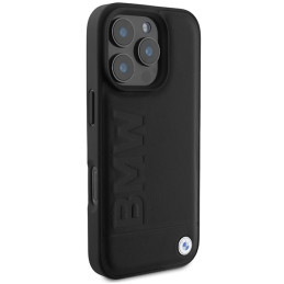 BMW Leather Hot Stamp MagSafe dėklas iPhone 16 Pro Max - juodas