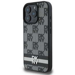 DKNY Checkered Pattern & Printed Stripes dėklas iPhone 16 Pro - juodas