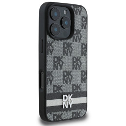 DKNY Checkered Pattern & Printed Stripes dėklas iPhone 16 Pro - juodas