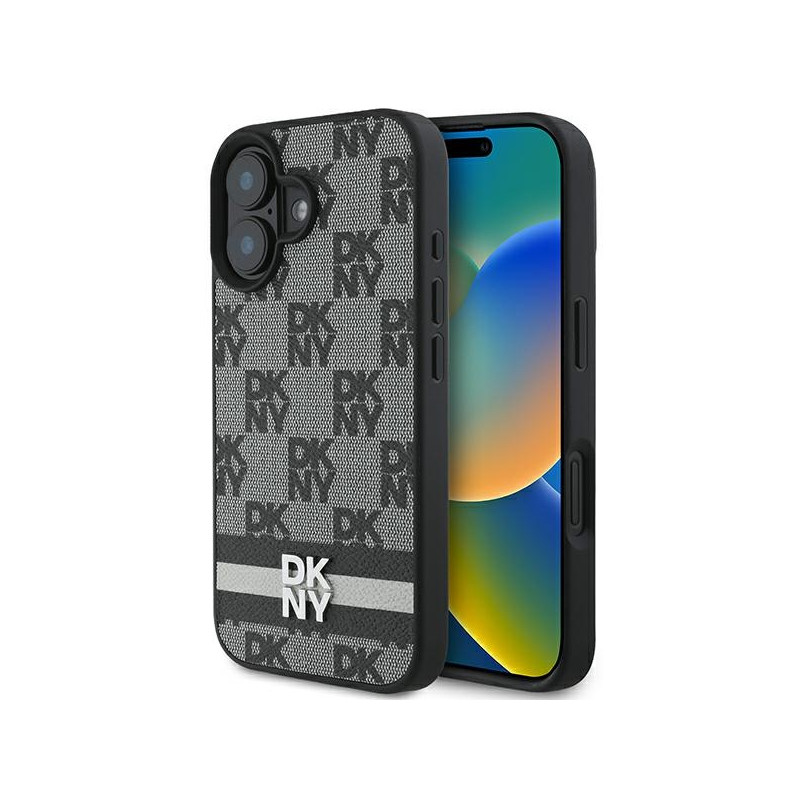 DKNY Checkered Pattern & Printed Stripes dėklas iPhone 16 - juodas