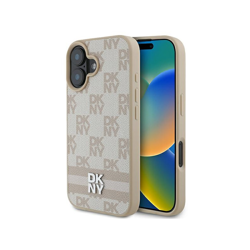 DKNY Checkered Pattern & Printed Stripes dėklas iPhone 16 - rožinis