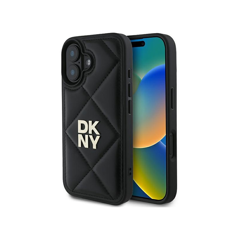 DKNY Quilted Stack Logo dėklas iPhone 16 - juodas